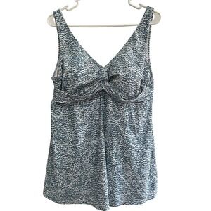 Raisins‎ Curve Womens 20W Blue White Abstract Print V-Neck Swim Dress One Pece